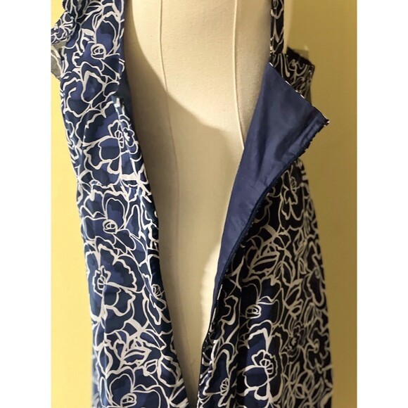 Ann Taylor Dress 14 Navy White Floral Cotton Shift Sleeveless U Neck Ruffles NWT - Picture 4 of 15